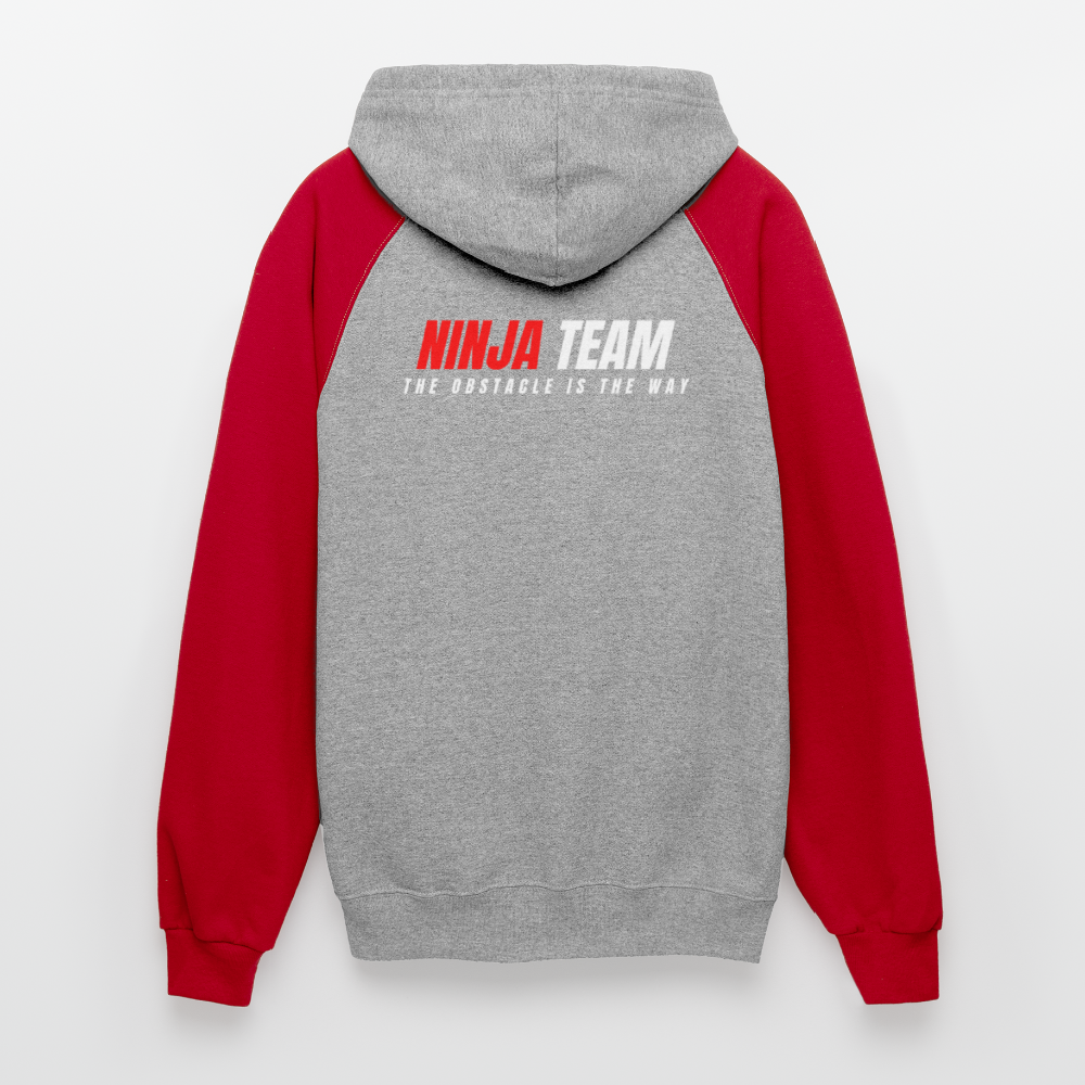 Ninja Team - Unisex Adult Colorblock Hoodie - heather grey/red
