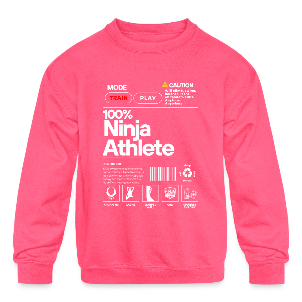 100% Ninja Athlete - Kids' Crewneck Sweatshirt - neon pink