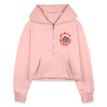 Ninja Warrior - Courage  Women's Half Zip Cropped Hoodie - light pink