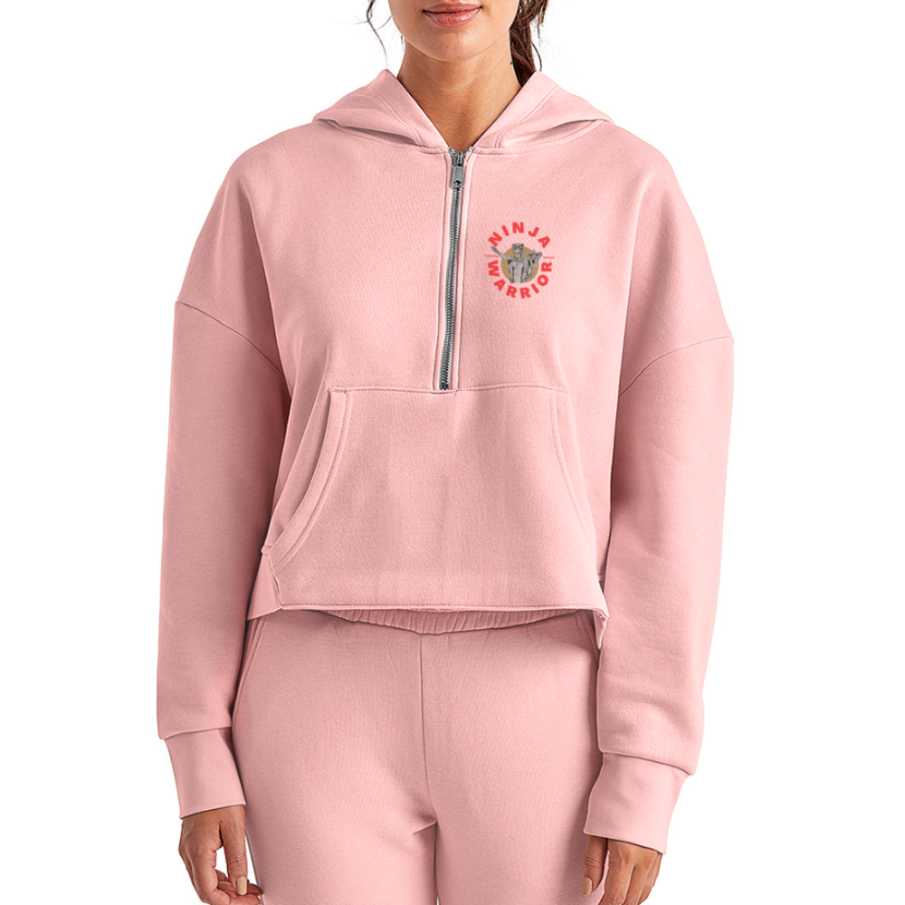 Ninja Warrior - Courage  Women's Half Zip Cropped Hoodie - light pink