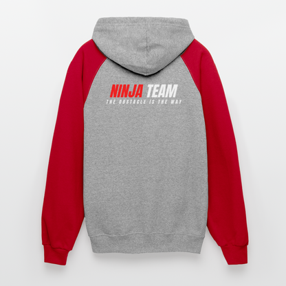 Ninja Team - Unisex Adult Colorblock Hoodie - heather grey/red